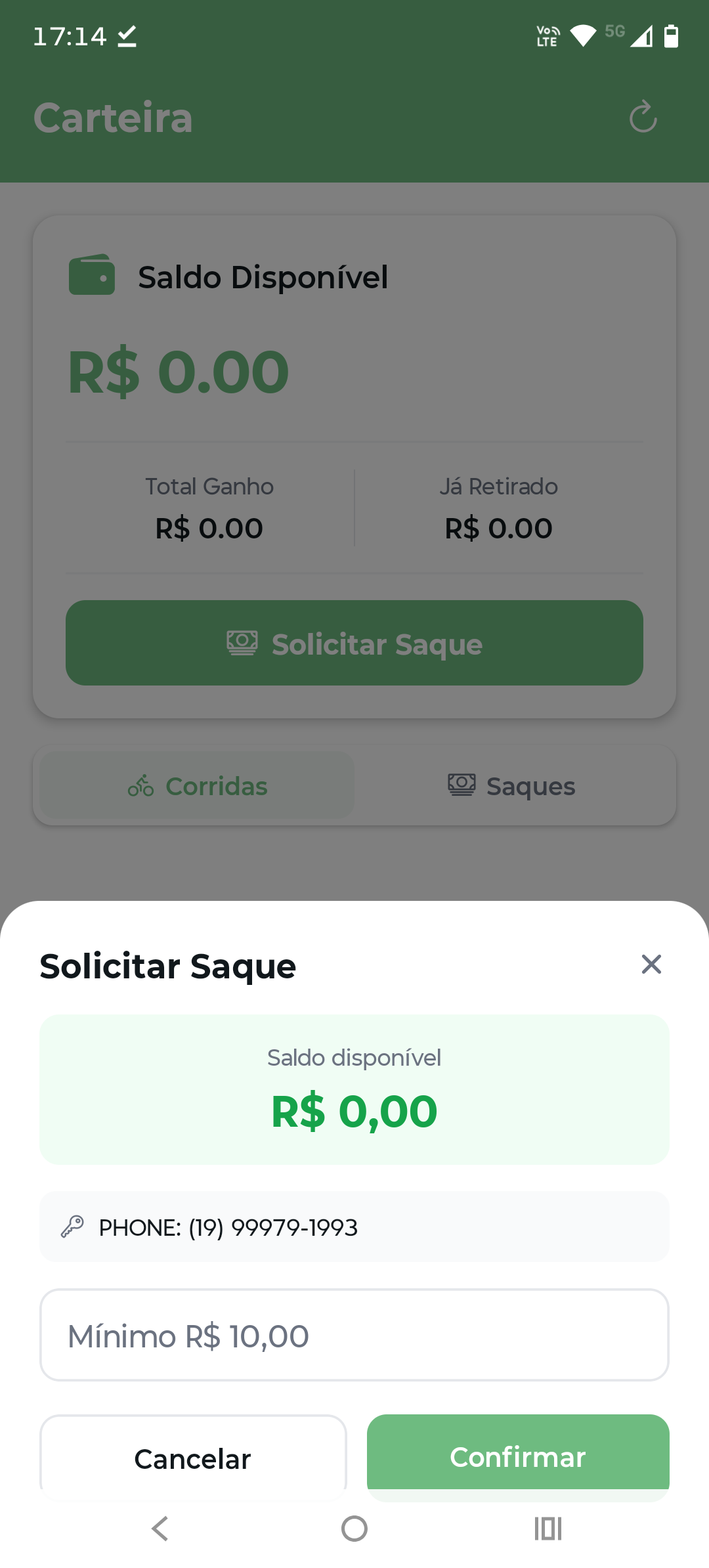 Tela de saque do app.